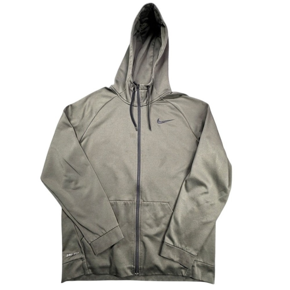 Nike Full Zip Hoodie Mens L Green Dri Fit Training Active Workout Jacket